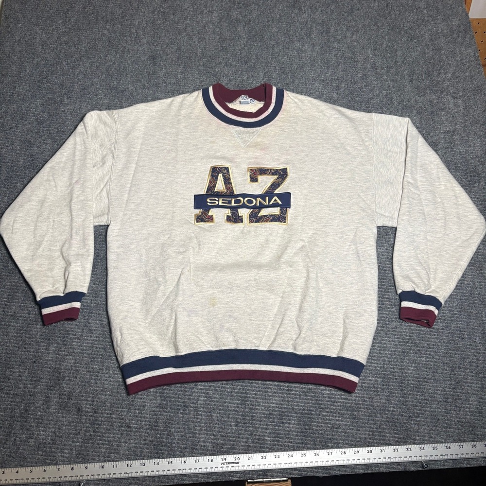 Vintage 90s Arizona AZ Graphic Crewneck Sweatshirt Mens Large L Grey Burgundy